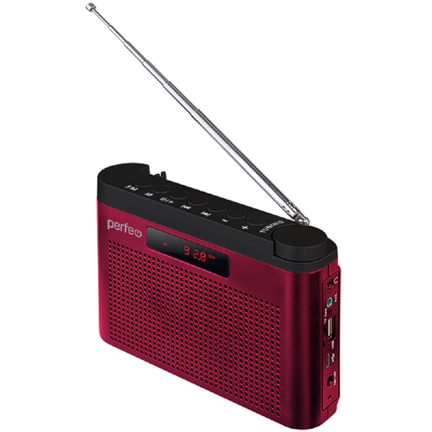 Радиоприемник Perfeo цифровой ТАЙГА FM+ 66-108МГц MP3 встроенный аккумулятор USB бордовый I70RED - фото 1