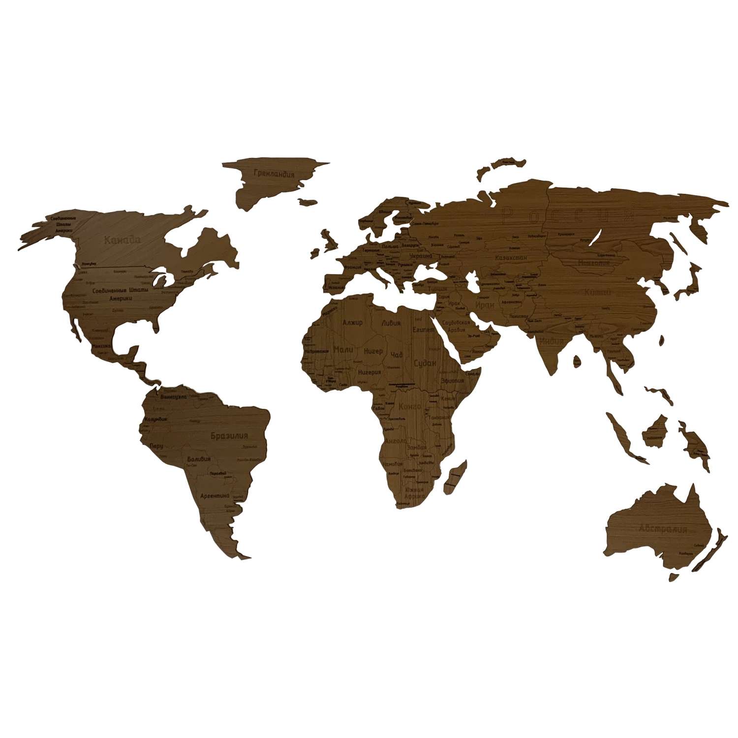 Карта мира настенная Afi Design деревянная с гравировкой 150х80 см Countries Rus орех - фото 1