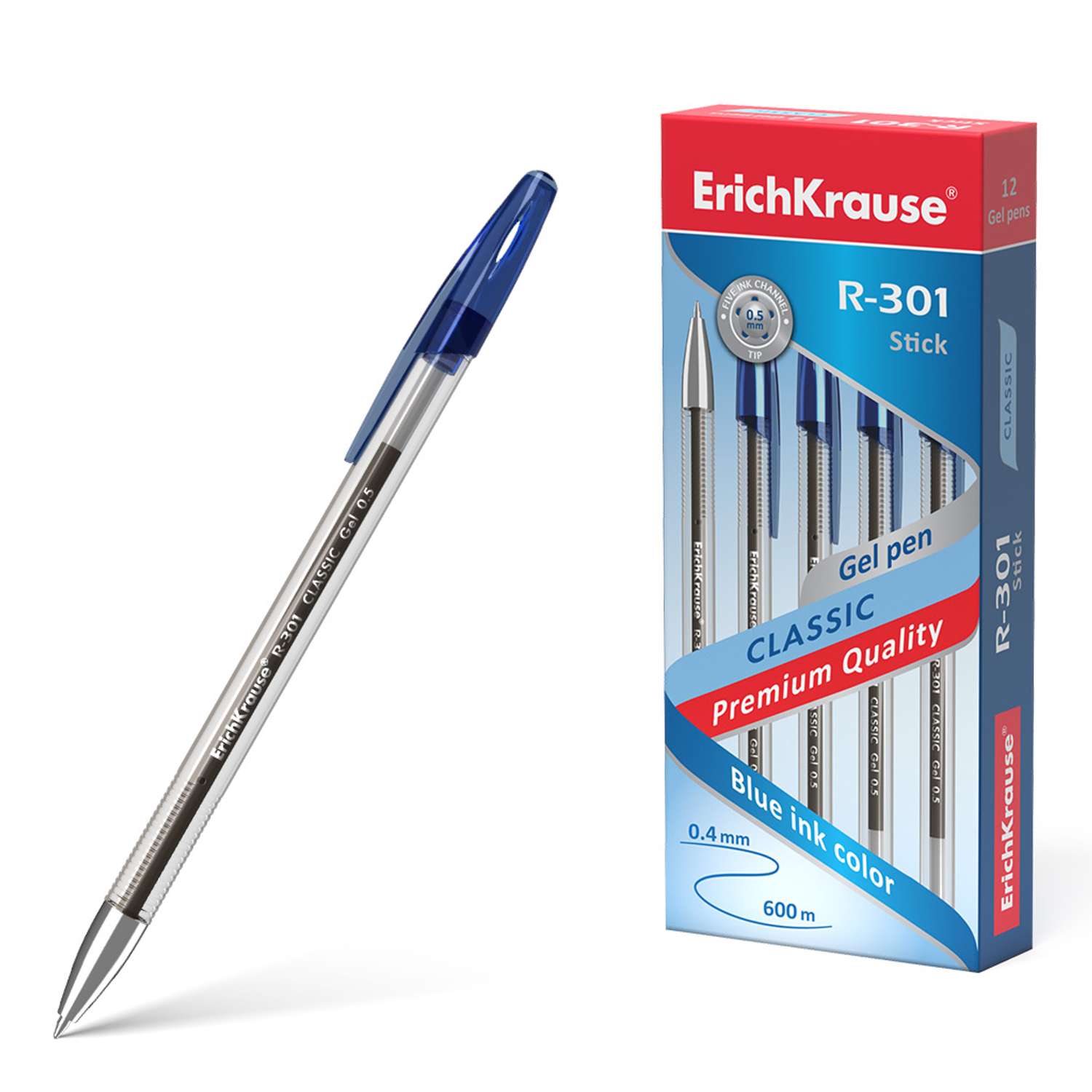 Ручка гелевая ErichKrause R 301 Classic Gel Stick синий 12 шт - фото 1