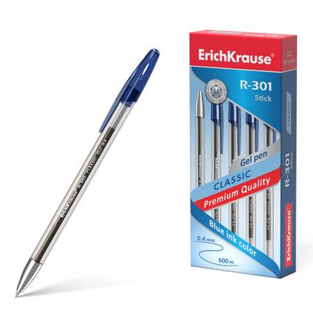 Ручка гелевая ErichKrause R 301 Classic Gel Stick синий 12 шт