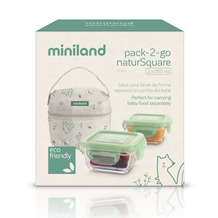 Термосумка Miniland Pack 2 Go Natursquare с двумя контейнерами бурундук