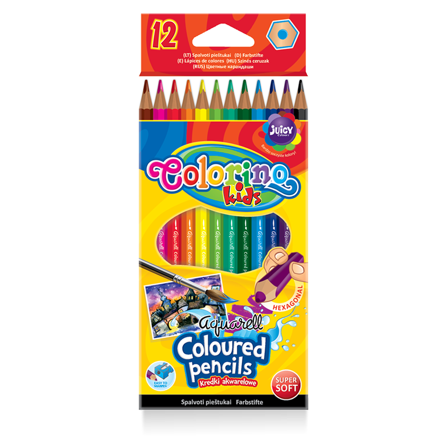 Цветные карандаши COLORINO Kids Акварельные 12 цветов + кисточка - фото 1