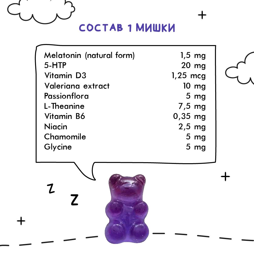 БАД Debavit Sleepy bears с мелатонином Комплекс для сна - фото 3