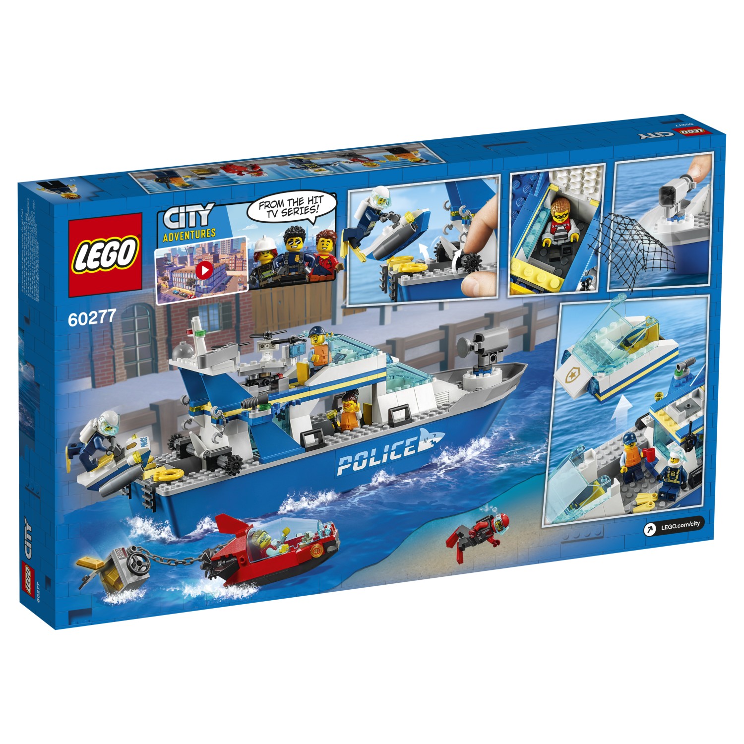 Конструктор LEGO City Police Катер полицейского патруля 60277 купить по  цене 2999 ₽ в интернет-магазине Детский мир