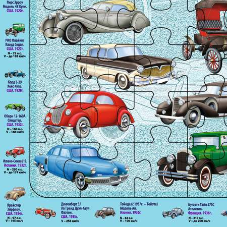 Пазл РУЗ Ко Детский на подложке. Ретроавтомобили мира. 36х28 см 63 элемента