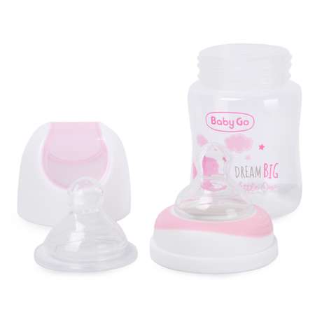 Бутылочка BabyGo с широким горлом 125мл Pink 2 соски с 0 месяцев