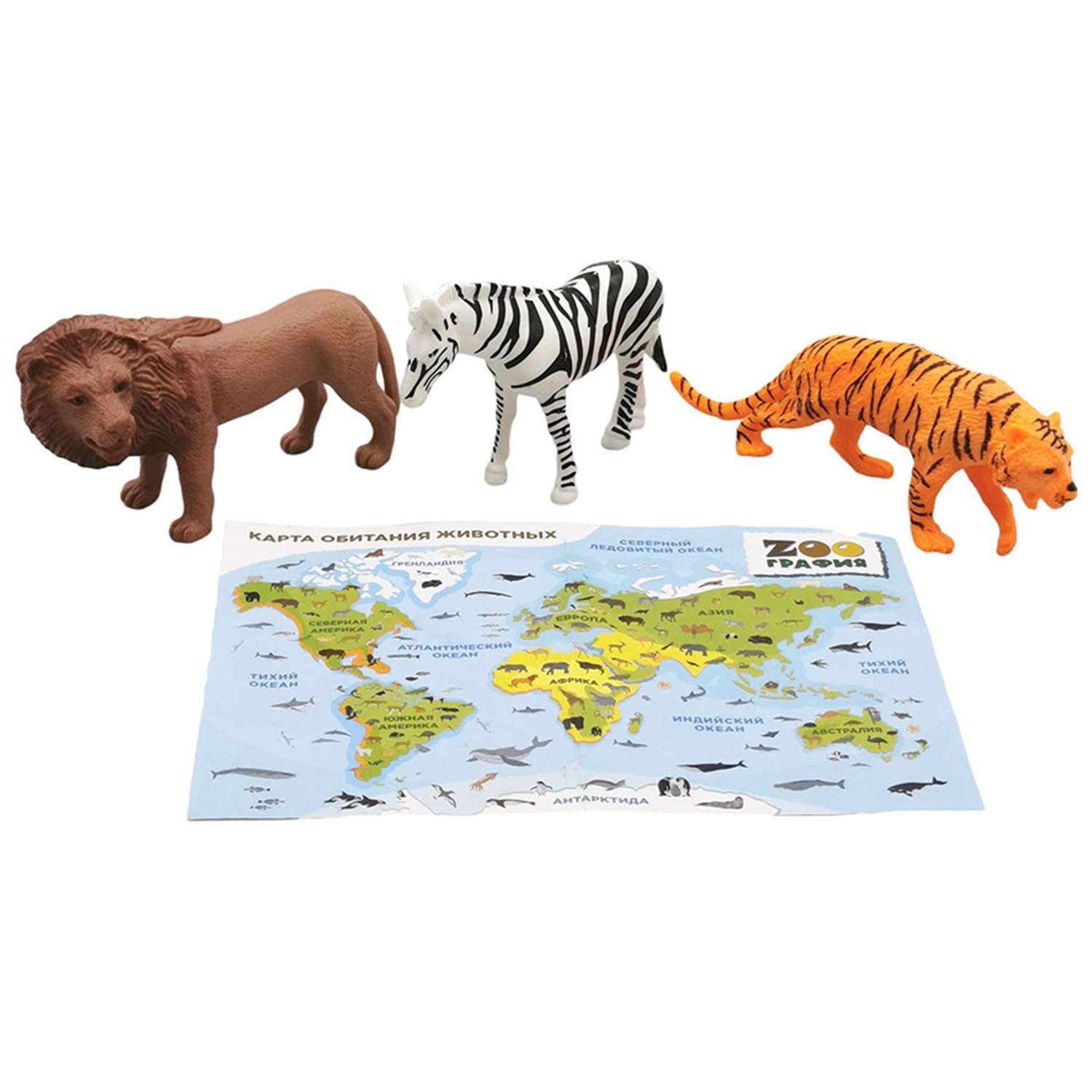 Игровой набор S+S Животные с картой обитания 3 шт Zooграфия - фото 1