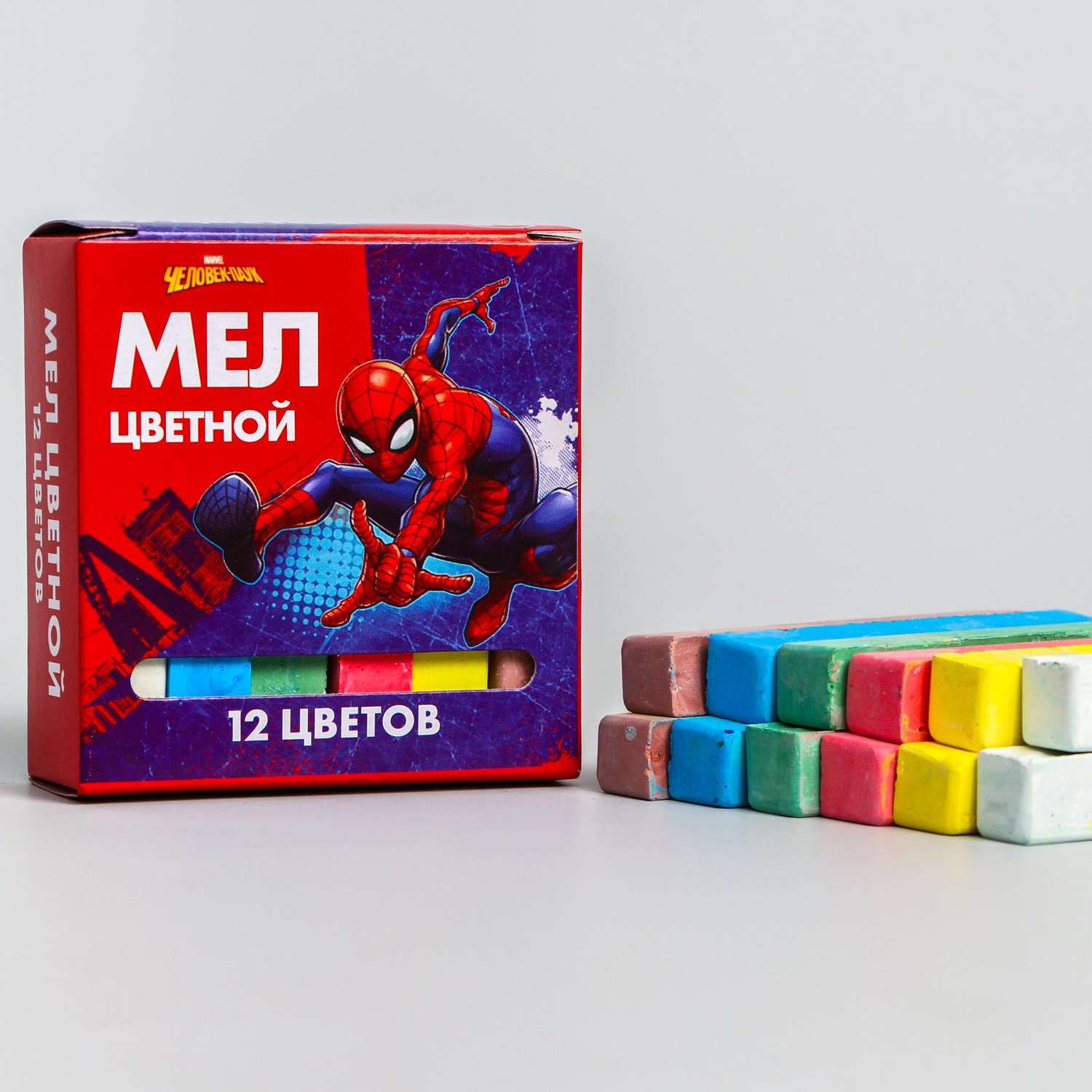 Набор мелков школьных MARVEL 12 штук 6 цветов «Супергерой» Человек-паук - фото 2