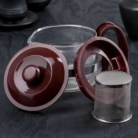 Чайник Sima-Land стеклянный заварочный «Бруно» 750 л 16×11 5×13 см с металлическим ситом цвет коричневый