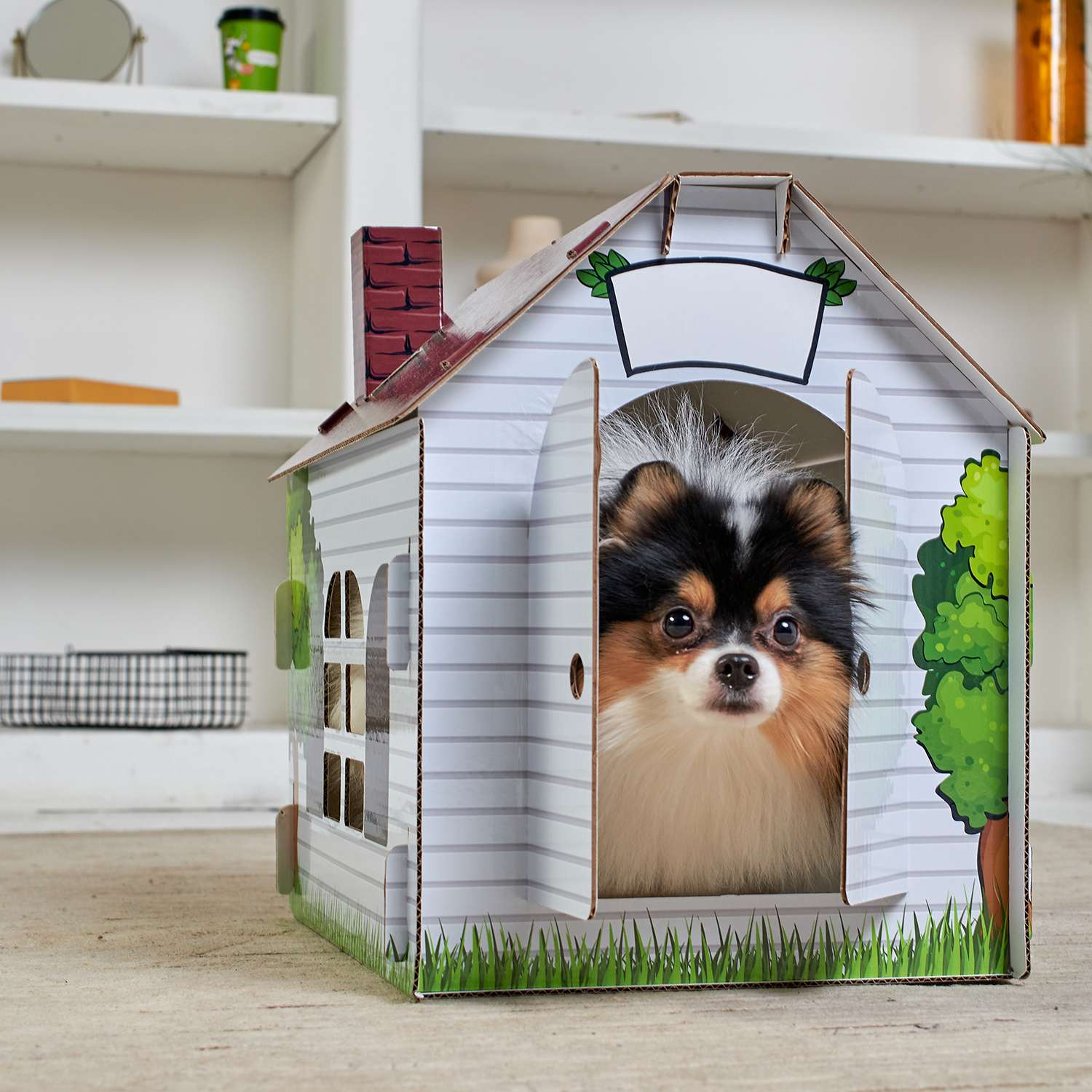 Домик MASKBRO улучшенный картонный для кошек и собак с когтеточкой и мятой - фото 10