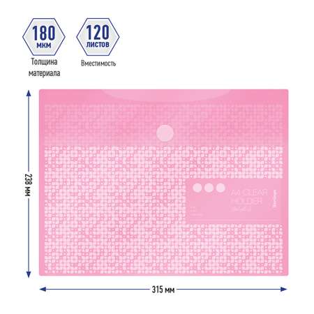 Папка-конверт на липучке BERLINGO Starlight S А4 180мкм пастель розовая набор 10 шт