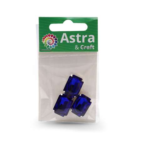Хрустальные стразы Astra Craft в цапах прямоугольные для творчества и рукоделия 13 мм 18 мм 3 шт серебро сапфир