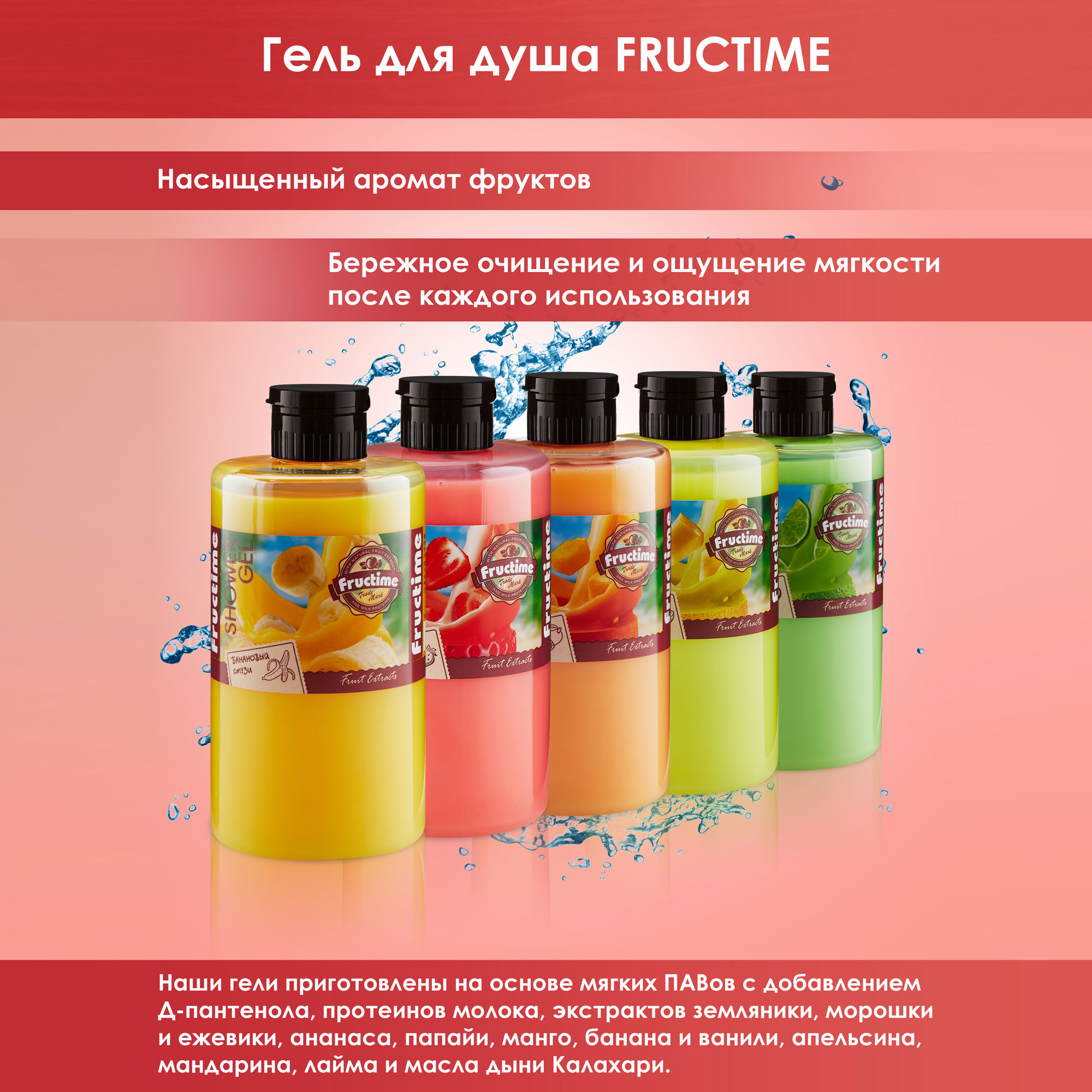 Гель для душа FRUCTIME Клубничный милкшейк 460г - фото 4