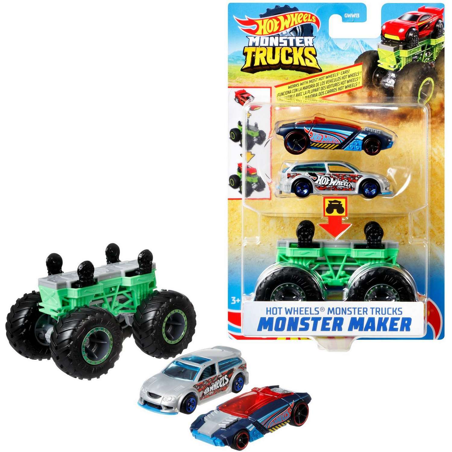 Набор Hot Wheels Monster Trucks Монстр-мейкер с 2машинками и шасси Зеленый GWW15 GWW13 - фото 9