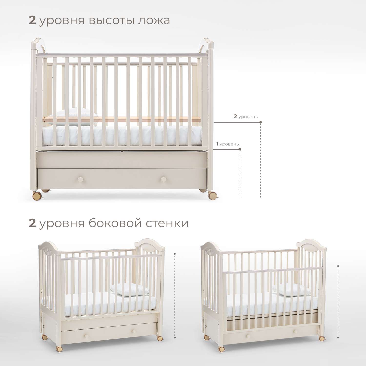 Детская кроватка Nuovita Lusso Swing прямоугольная, продольный маятник (слоновая кость) - фото 3