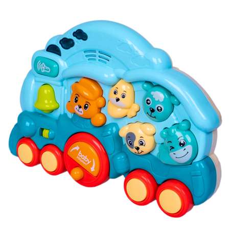 Музыкальная игрушка-каталка BONDIBON Паровозик с животными голубого цвета серия Baby You