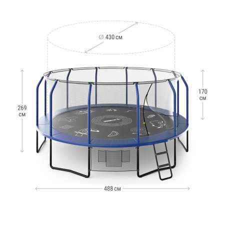 Батут каркасный Supreme Game UNIX line 16 ft Blue общий диаметр 488 см до 170 кг диаметр прыжковой зоны 430 см