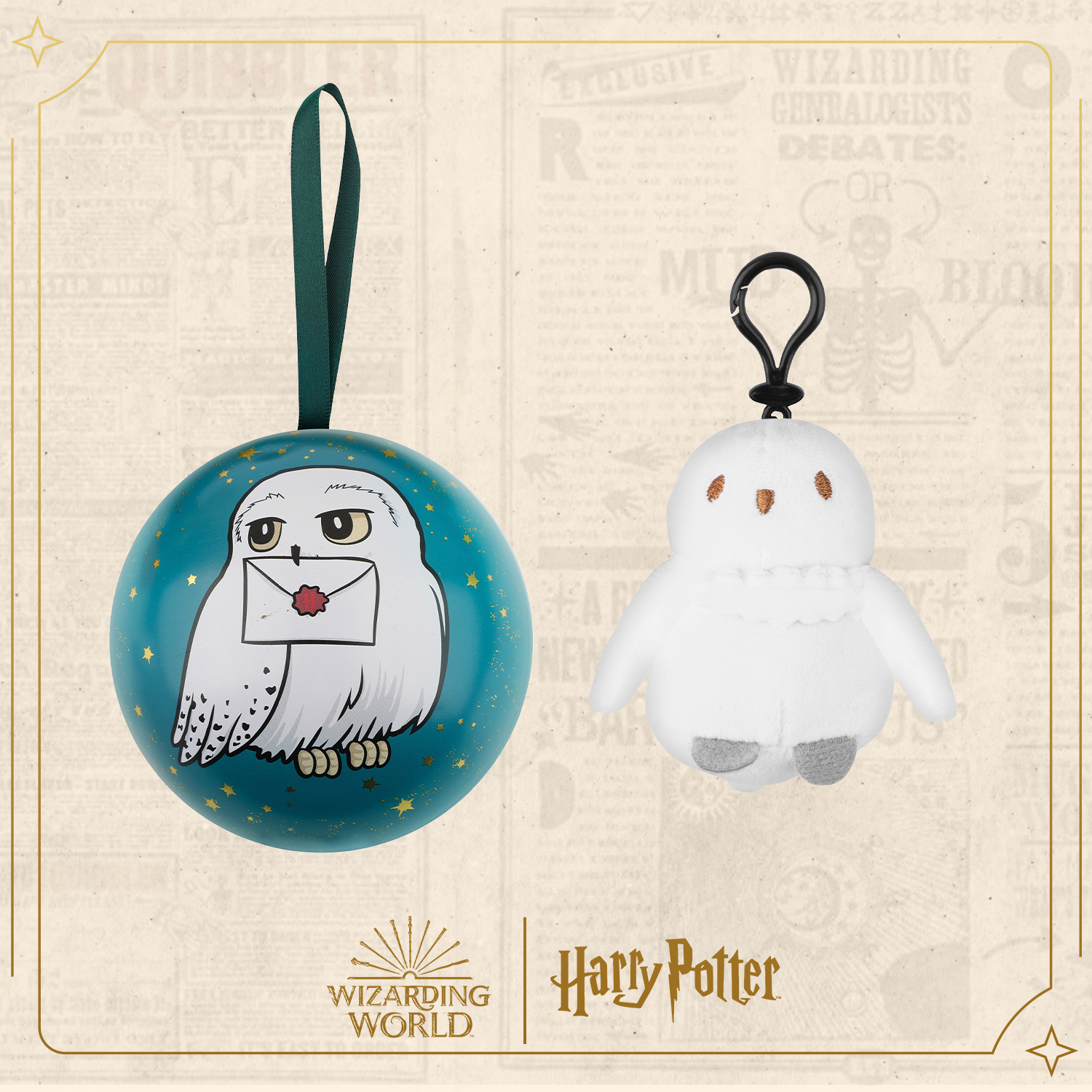 Елочная игрушка Harry Potter Сова Букля металлический шар с брелоком - фото 1