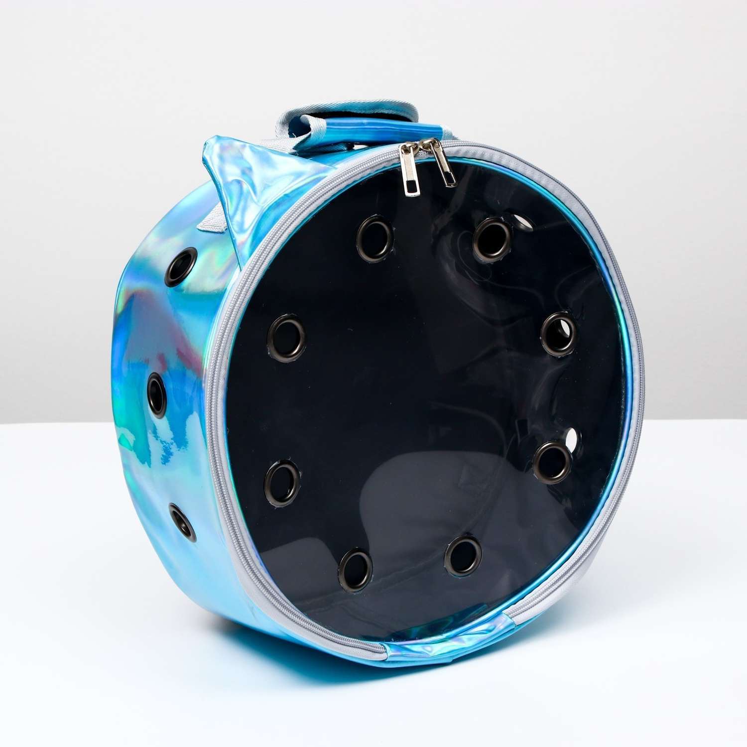 Рюкзак для переноски животных Пижон круглый прозрачный 26 см голубой - фото 1