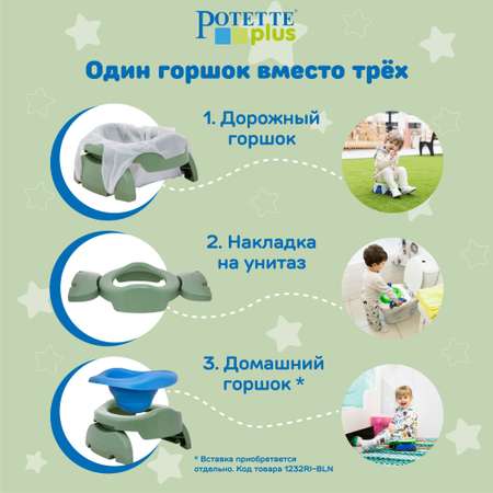 Дорожный горшок Potette Plus складной + 3 одноразовых пакета оливковый