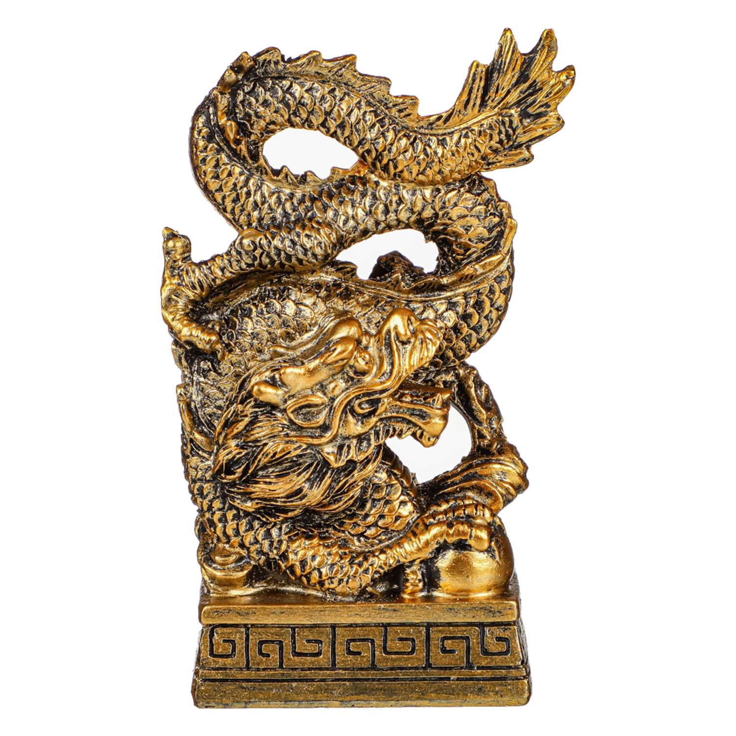 Сувенир Сноубум Китайский дракон на постаменте с эффектом состаренная бронза - фото 1
