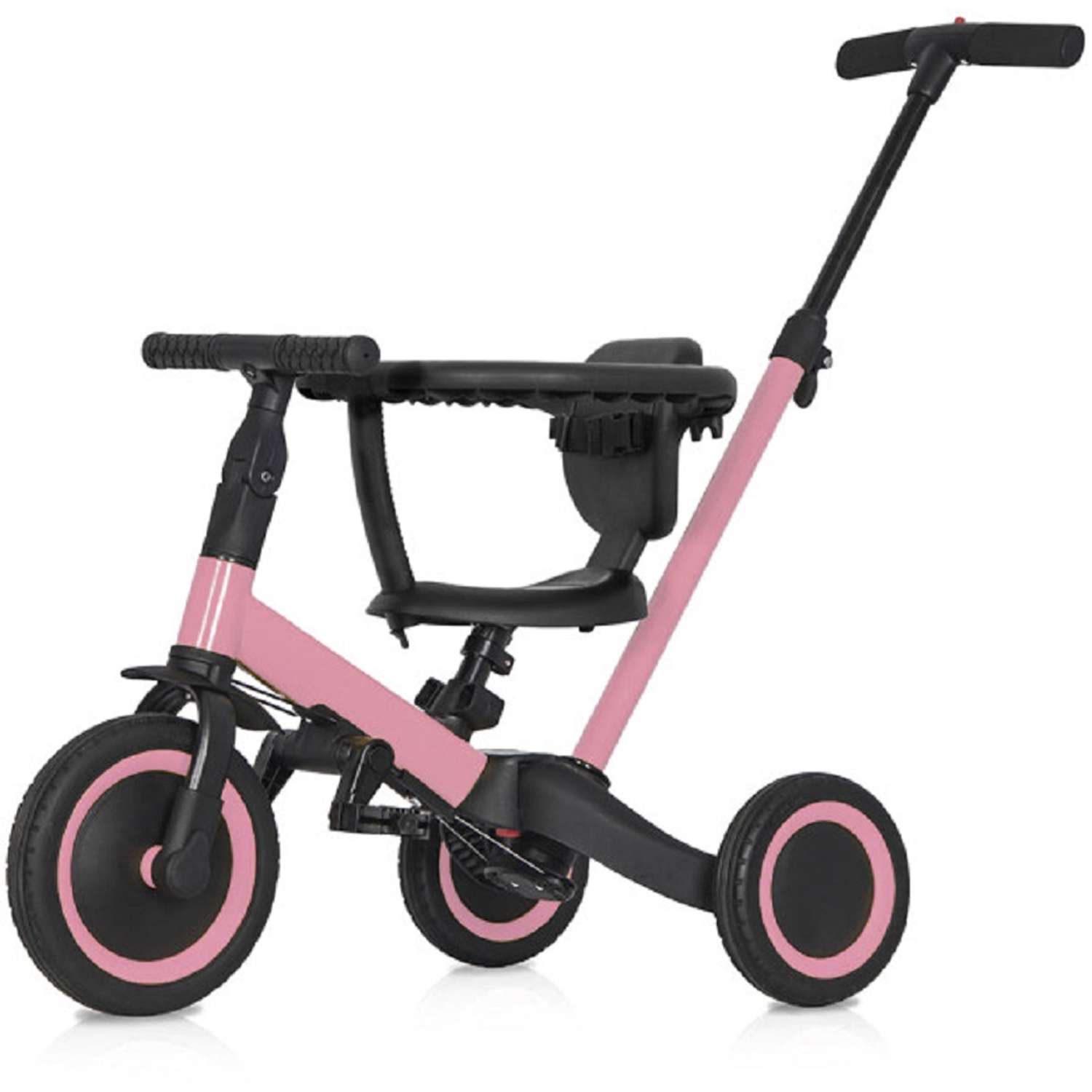 Беговел-велосипед R-Wings с родительской ручкой розовый - фото 1