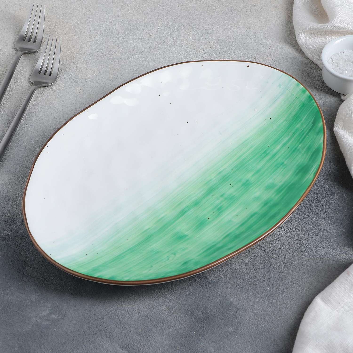 Блюдо Доляна керамическое «Космос» 31 5×22 см цвет зелёный - фото 2