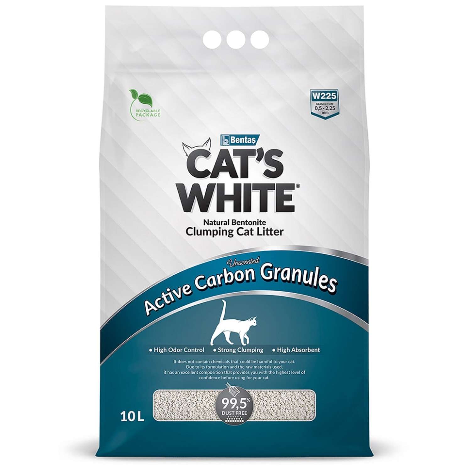 Наполнитель для кошек Cats White комкующийся с гранулами Активированного угля 10л - фото 1