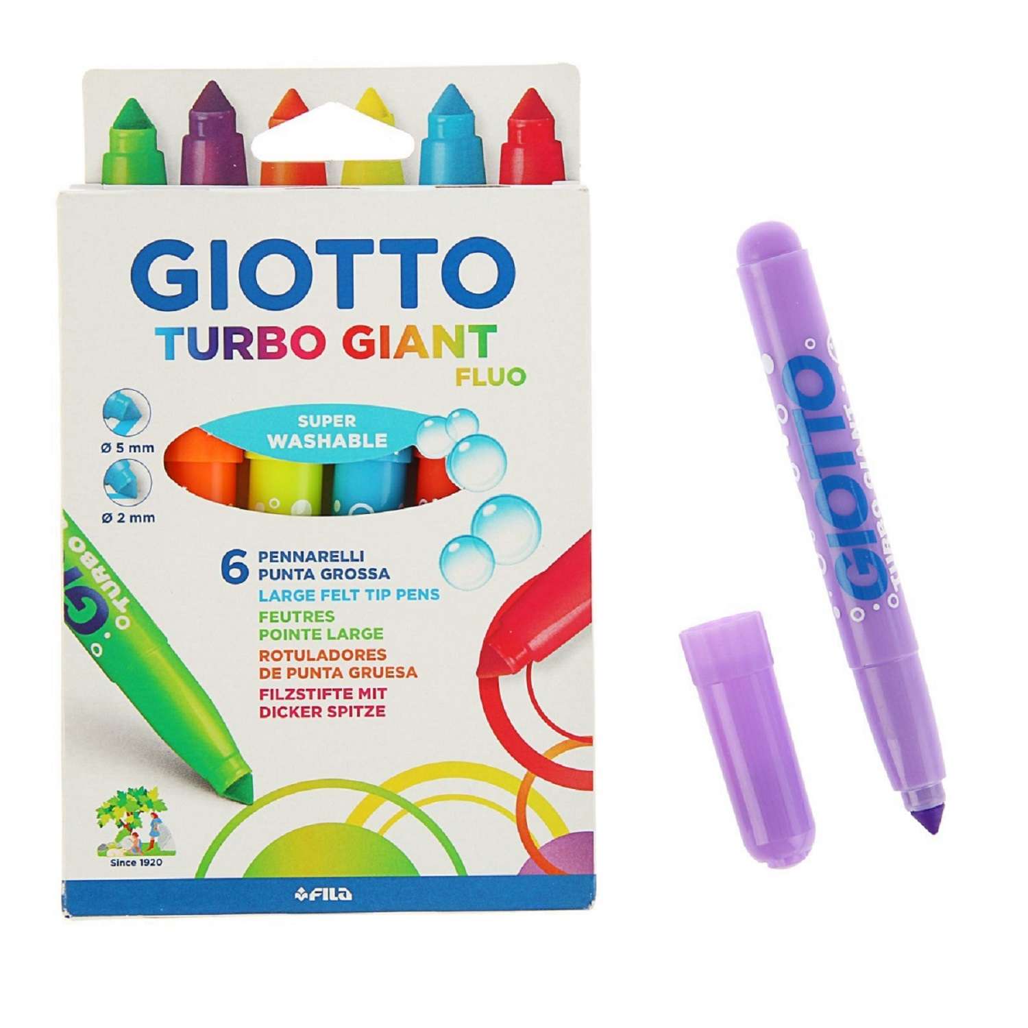 Фломастеры GIOTTO Turbo Giant Fluo утолщенные 6цветов 433000 - фото 2