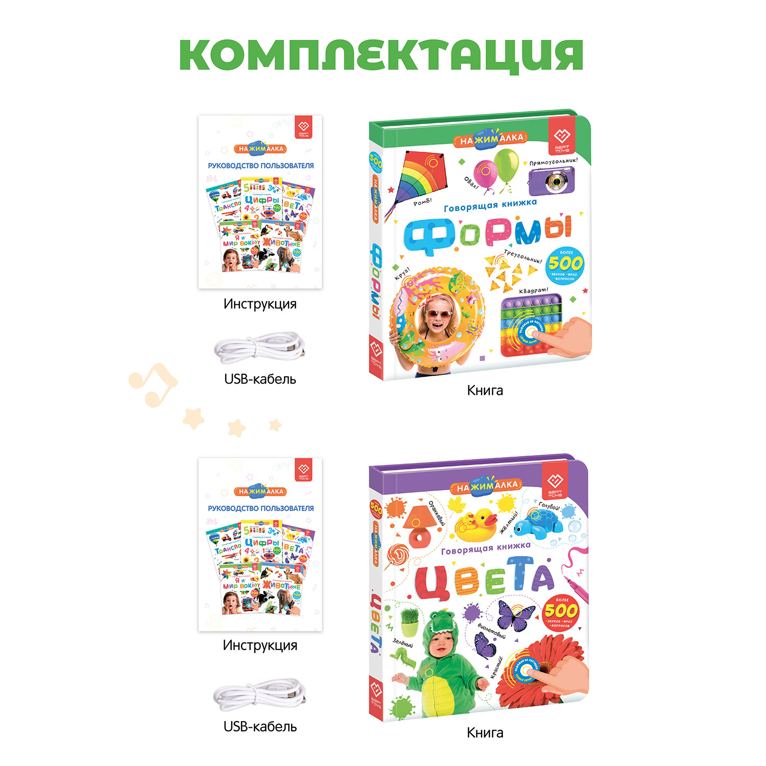 Комплект говорящих книжек BertToys Нажималки: Цвета + Формы - фото 13