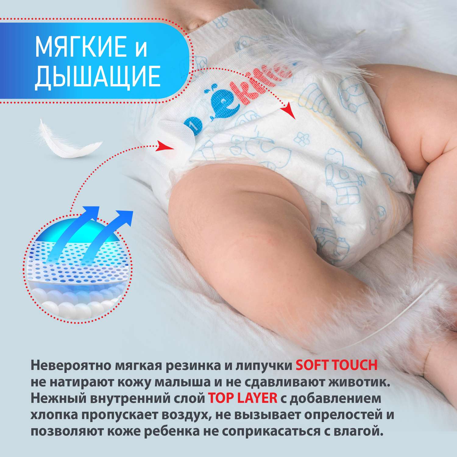 Подгузники Ekitto ультратонкие на липучках 2 размер S для детей от 3-6 кг 54 шт - фото 7