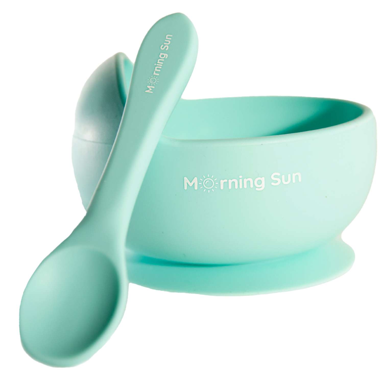 Набор для кормления Morning Sun Силиконовый тарелка на присоске +ложка мятный - фото 1