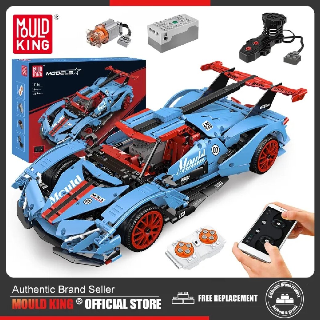 Конструктор Mould King 13156 синий Технический MOC Apollo IE Super Racing Car 1669 деталей - фото 11