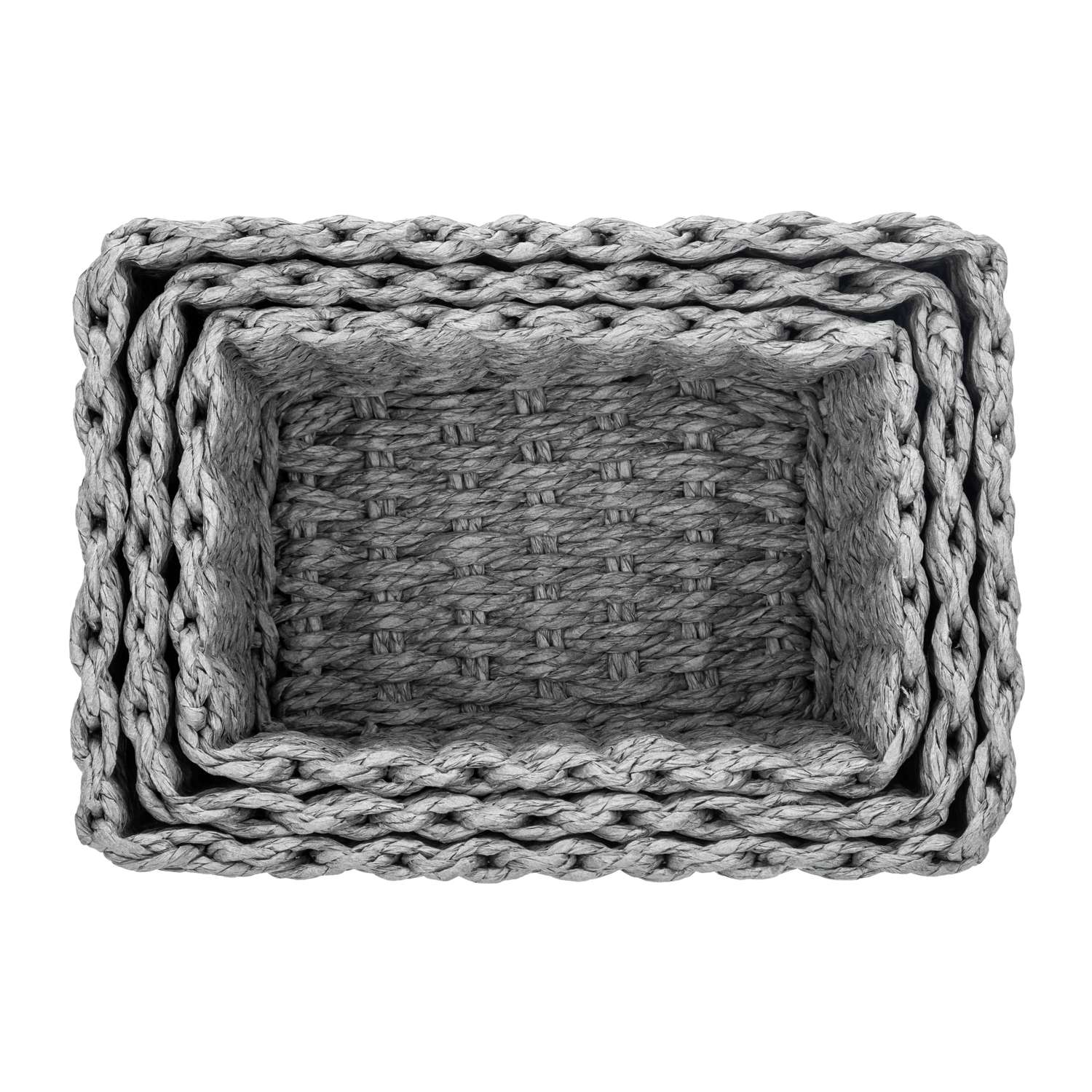 Набор плетеных корзинок El Casa 3 шт серый 22х16х13 см. 20х14х12 см. 18х12х10 см - фото 6