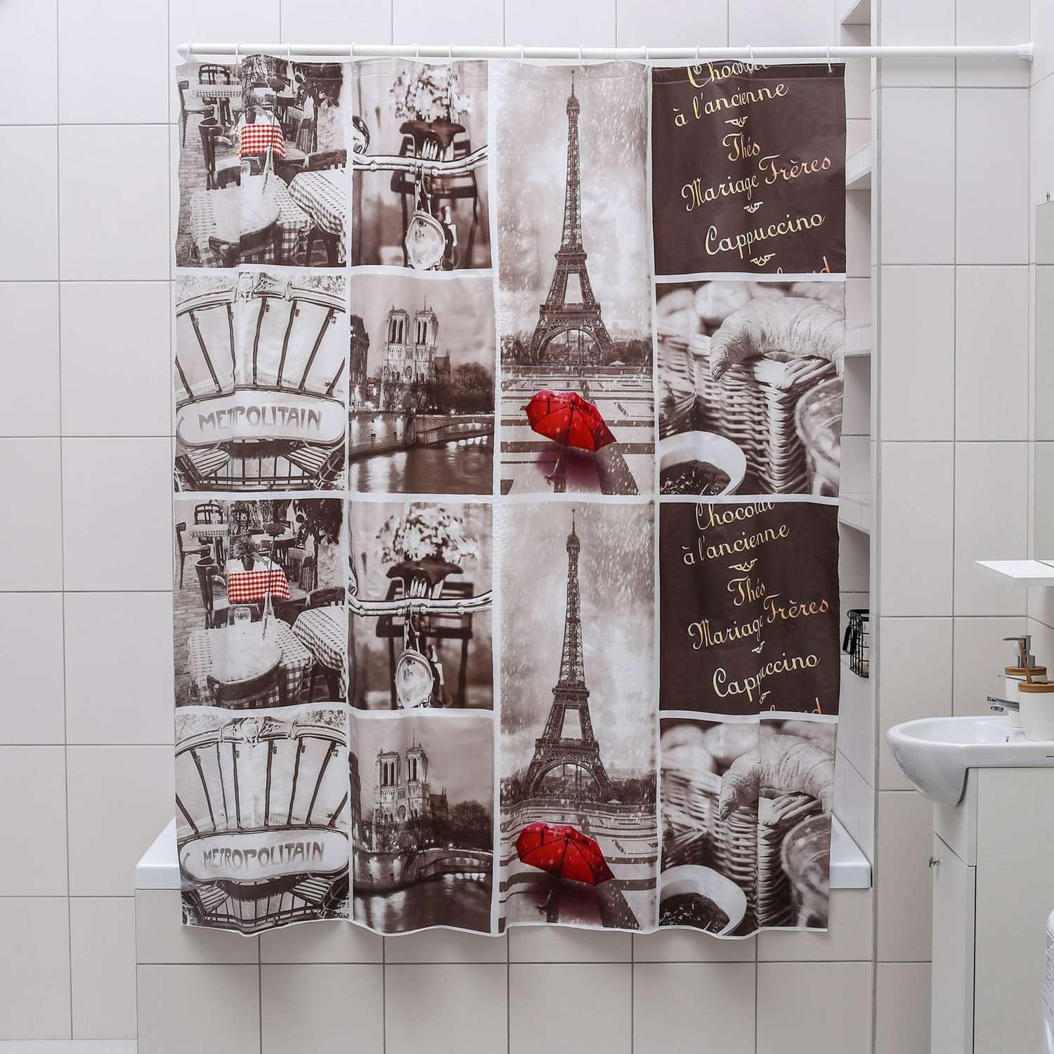 Штора для ванны Доляна «Париж ретро» 180×180 см EVA цвет белый - фото 1