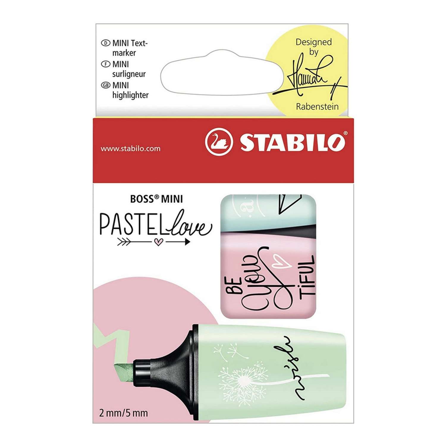 Текстовыделитель STABILO Boss Mini Pastellove Edition 3 пастельных цвета 07/03-57 - фото 1