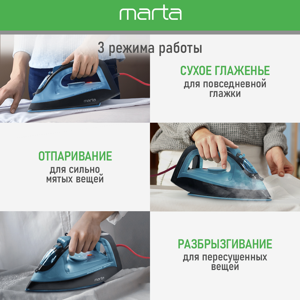 Утюг MARTA MT-1149 голубая бирюза - фото 6