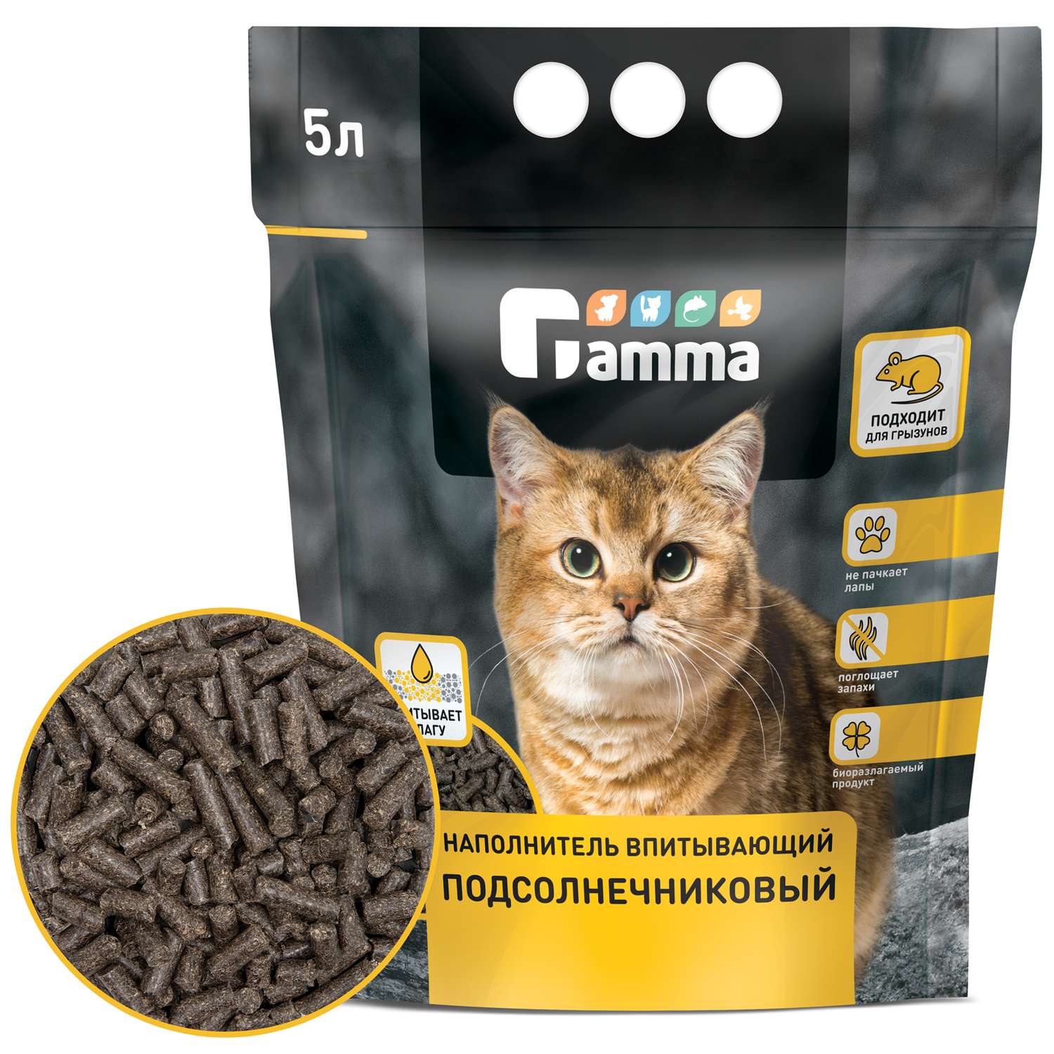 Наполнитель для кошек GAMMA растительный впитывающий 5л - фото 1
