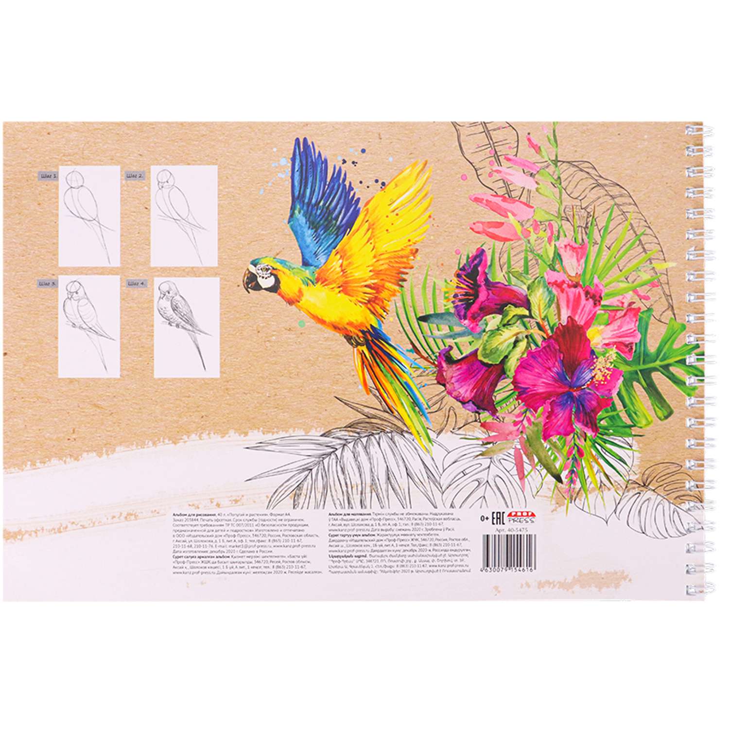 Альбом для рисования Prof-Press Попугай и растения А4 40 листов - фото 4