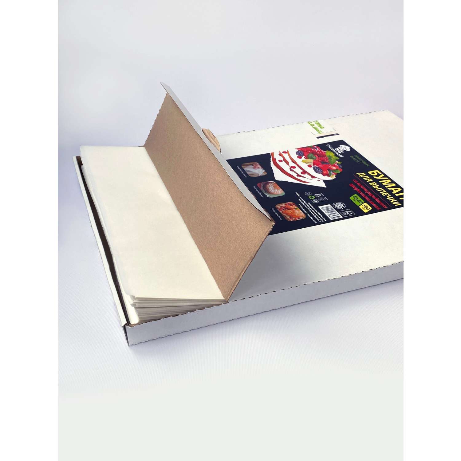 Бумага для выпечки с силиконом Gurmanoff 500 листов 40х60 см 52 мкм 39 гр/м2 белая профессиональная - фото 11