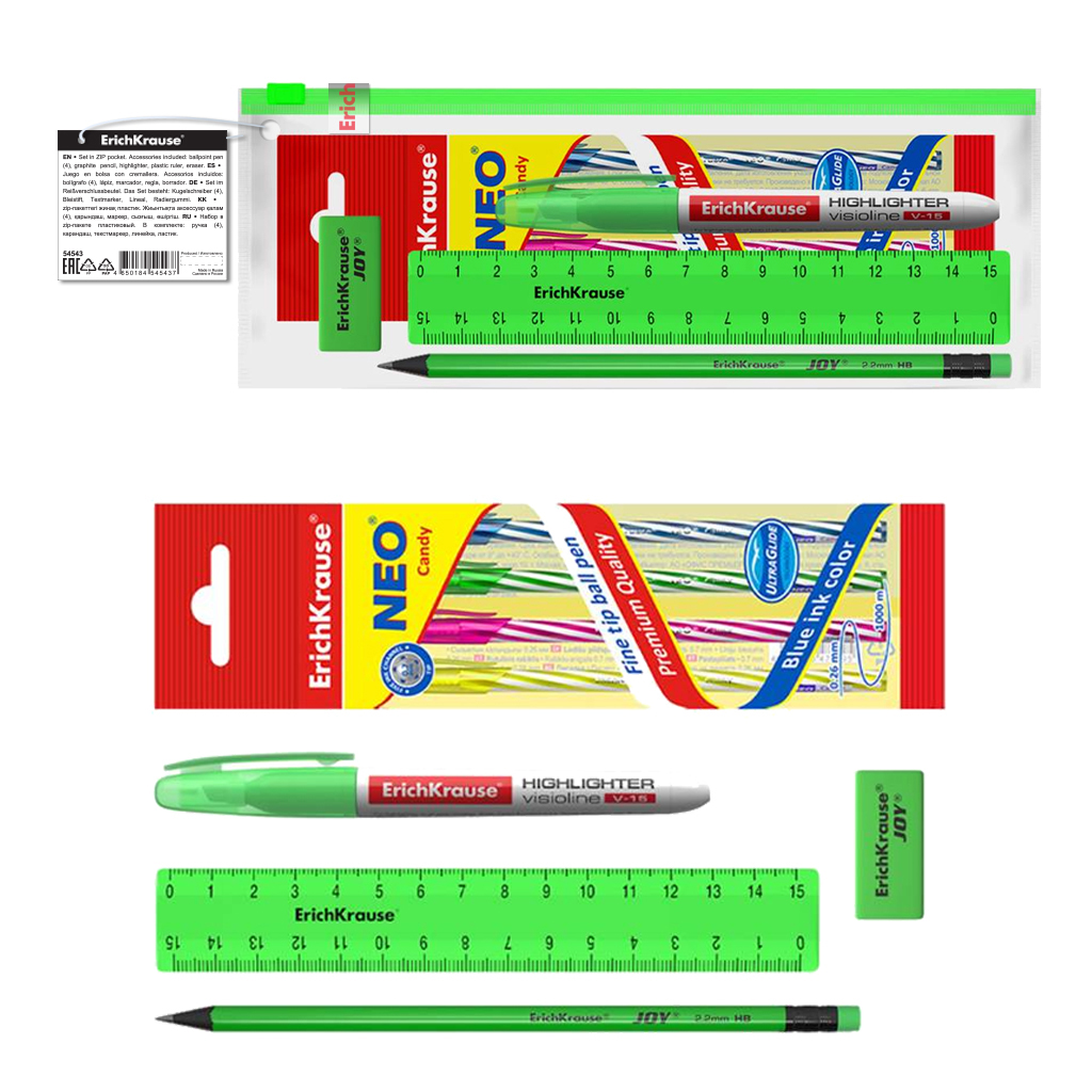 Набор в zip пакете ErichKrause Neon Solid зеленый - фото 1