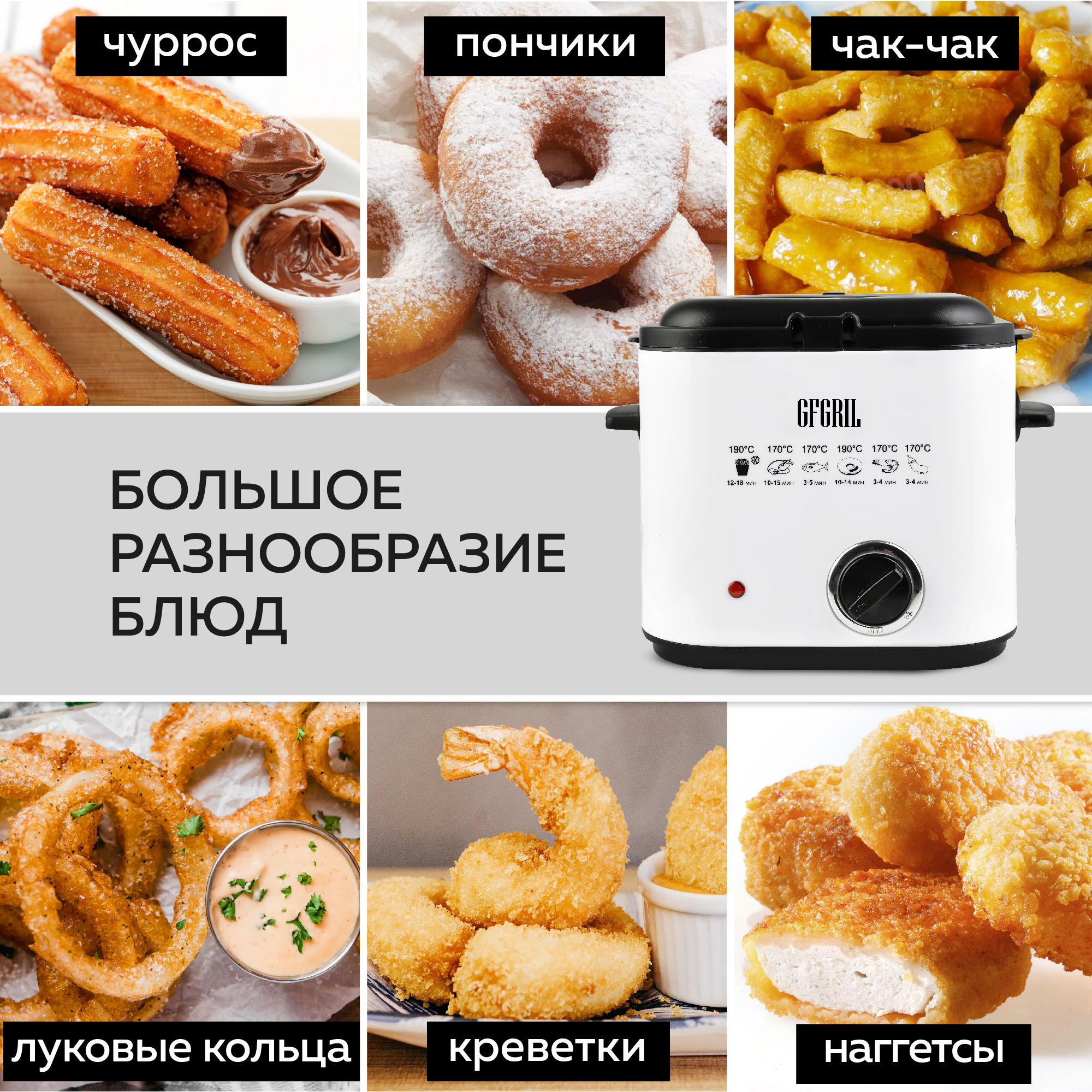 Фритюрница GFGRIL GFF-012 Easy Cook объем 1.2 л со съемной корзиной и крышкой - фото 2