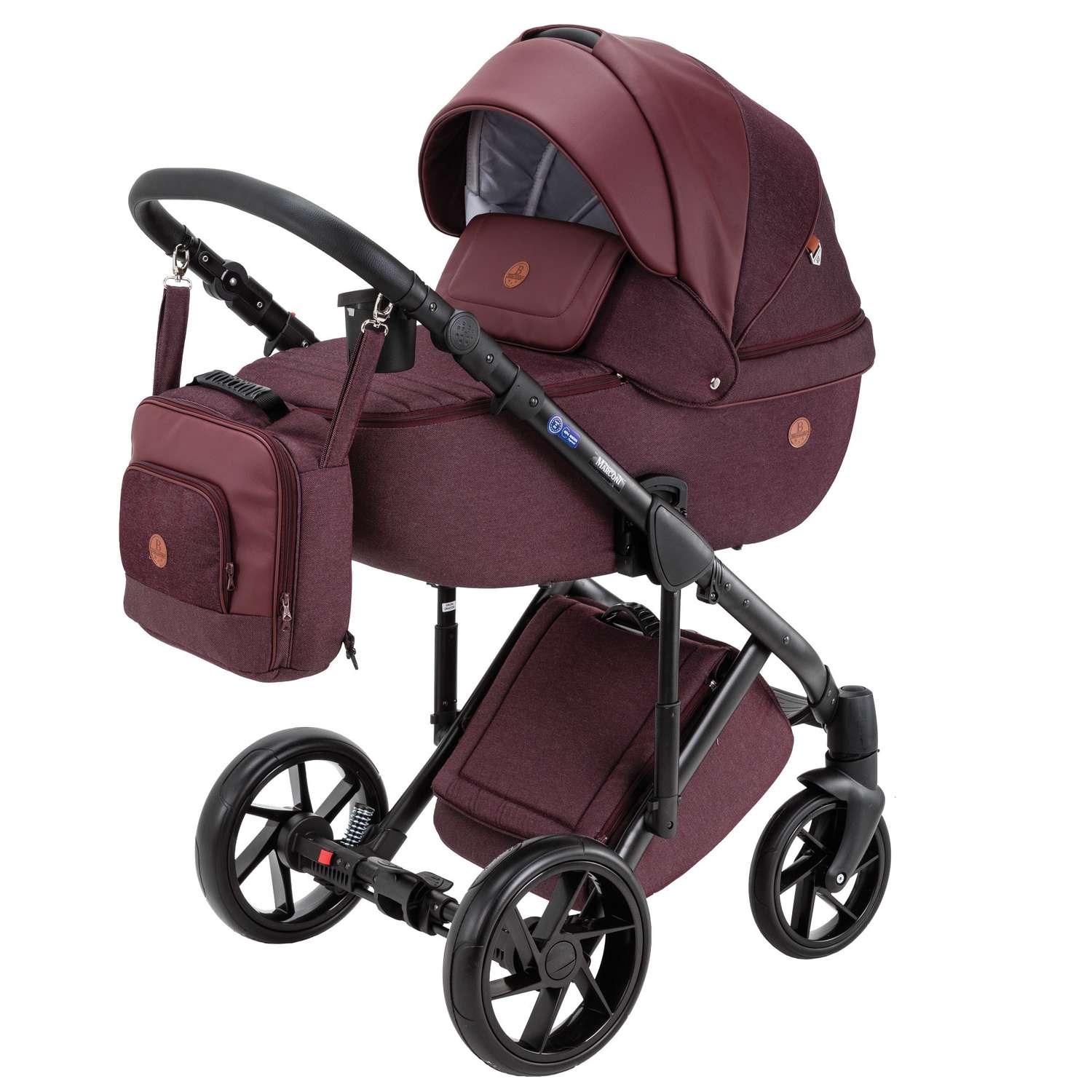 Коляска 2в1 BeBe-mobile Marconi 50% кожа BE27 Бордовый Len+Бордовая кожа - фото 1