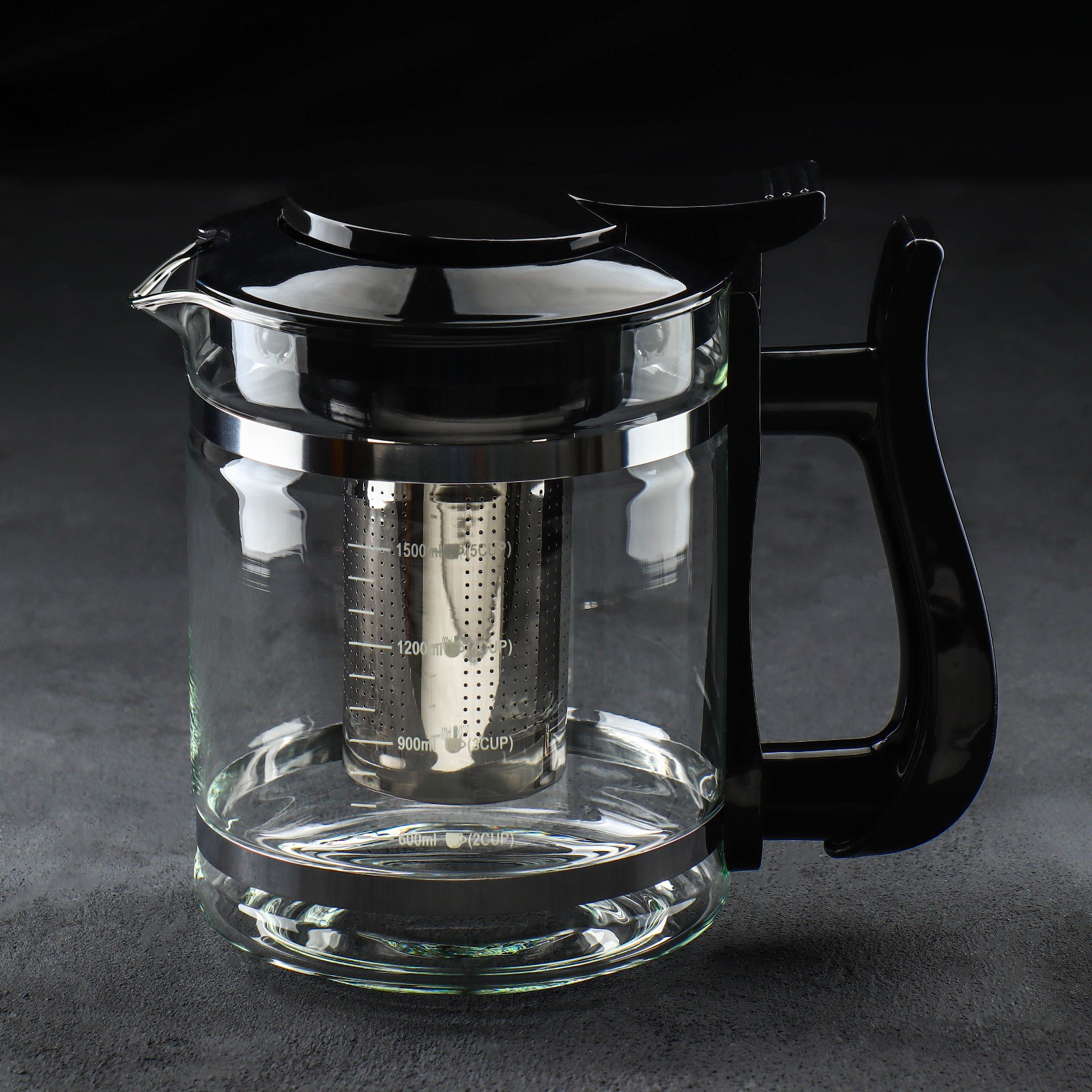 Заварочный чайник Sima-Land стеклянный «Кессель» 1.2 л с металлическим ситом цвет чёрный - фото 1