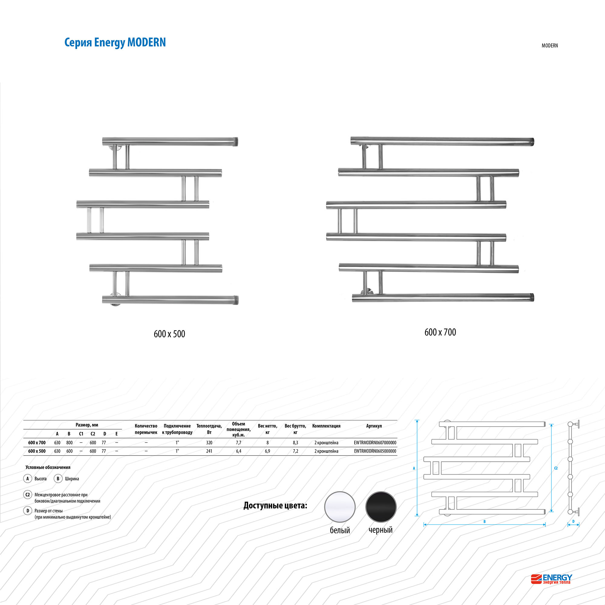Полотенцесушитель водяной Energy Modern 600x500 черный матовый - фото 4