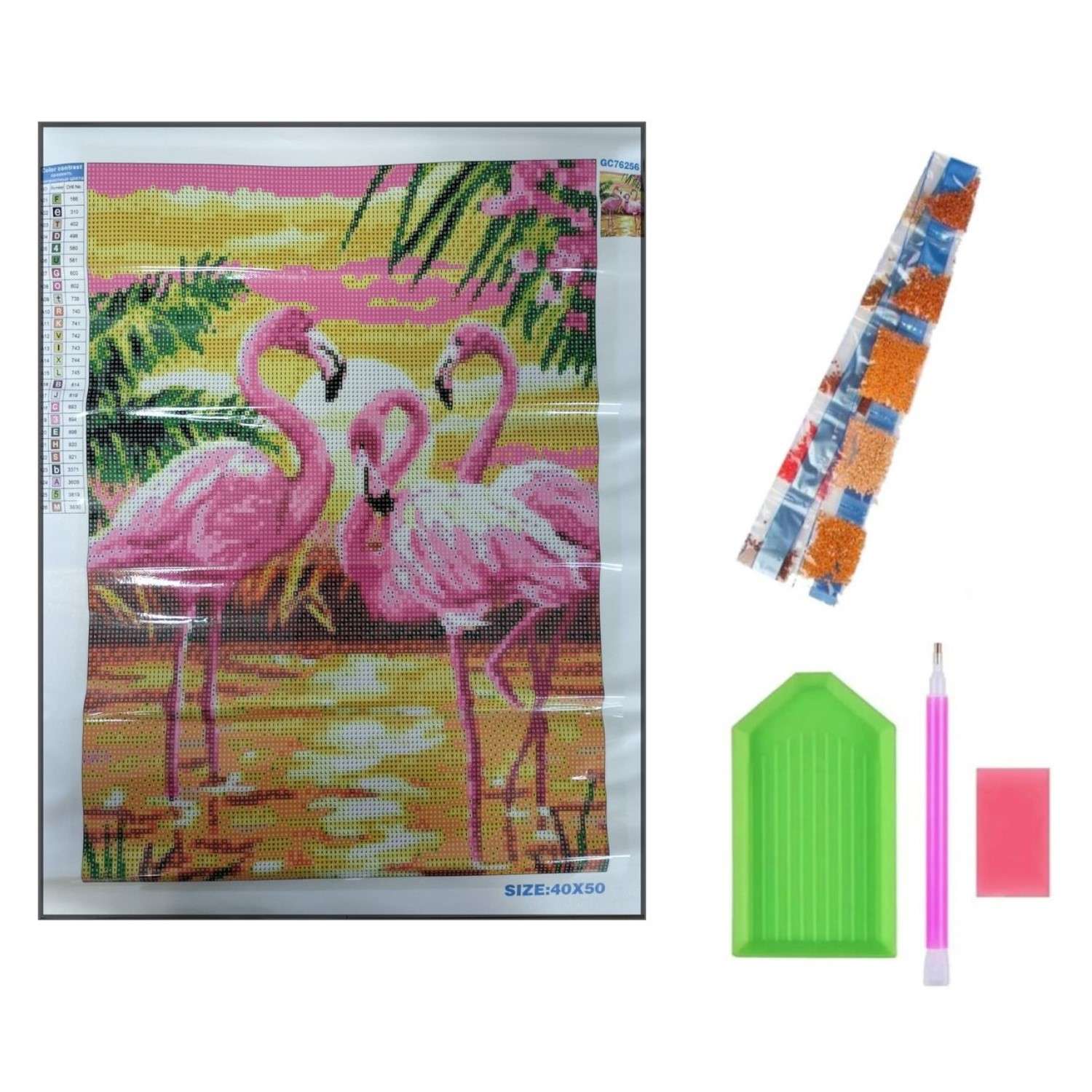 Алмазная мозаика Seichi Три розовых фламинго 40х50 см - фото 3