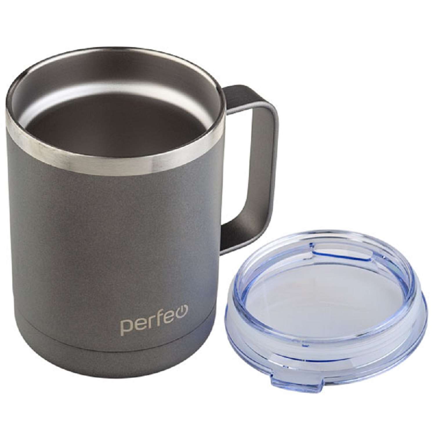 Термокружка Perfeo для напитков с прозрачной крышкой ручкой объем 0.35 л. серый PF_C3731 - фото 1