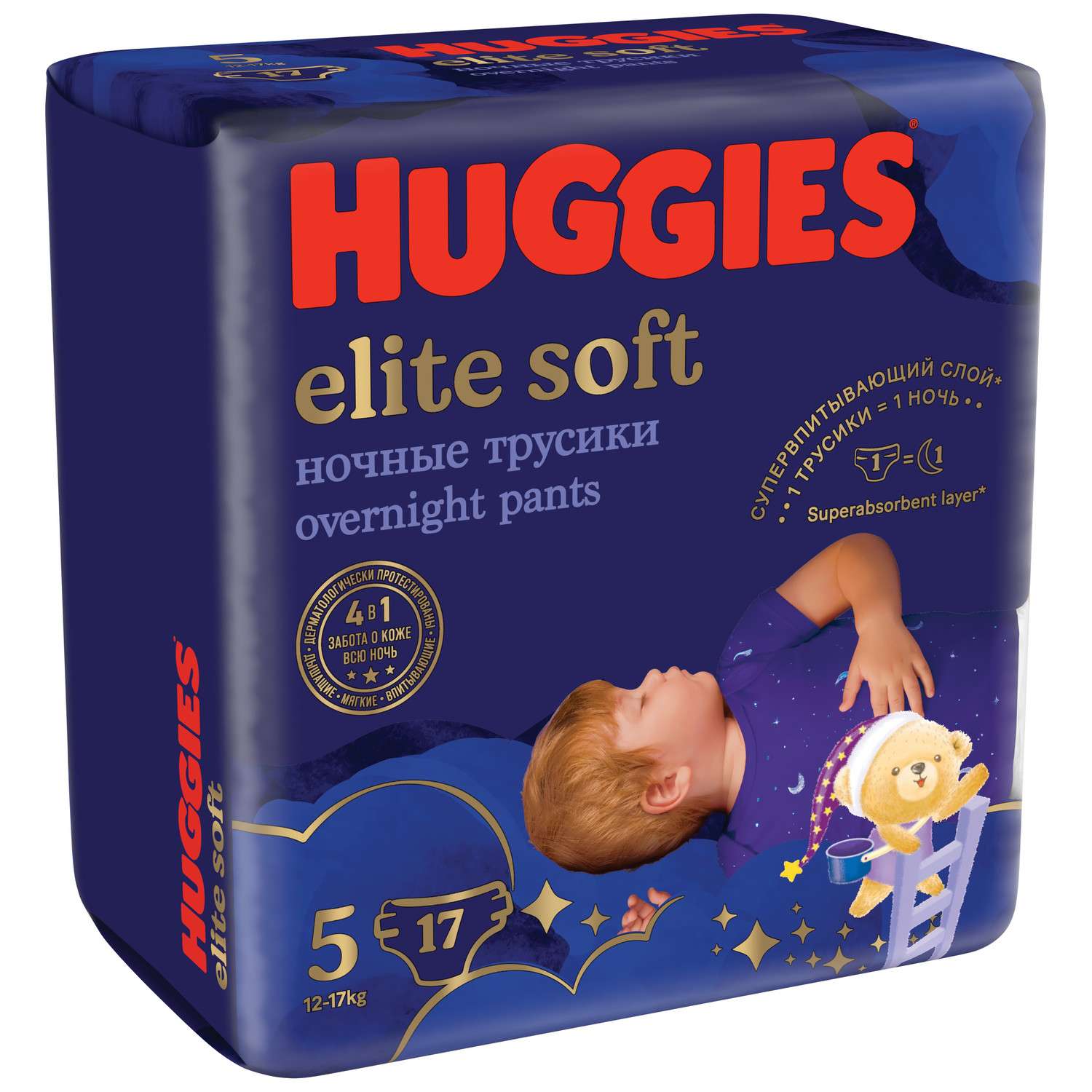 Подгузники-трусики Huggies Elite Soft ночные 5 12-17кг 17шт - фото 2