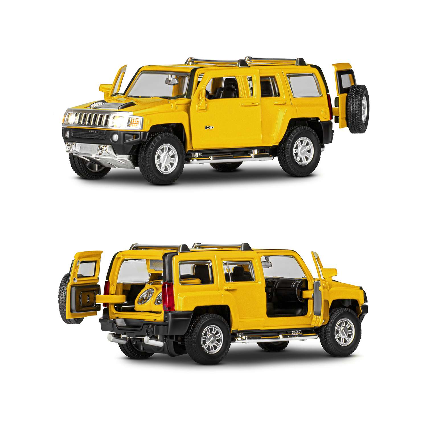Машинка металлическая АВТОпанорама 1:32 Hummer H3 желтый инерционная JB1251294 - фото 6