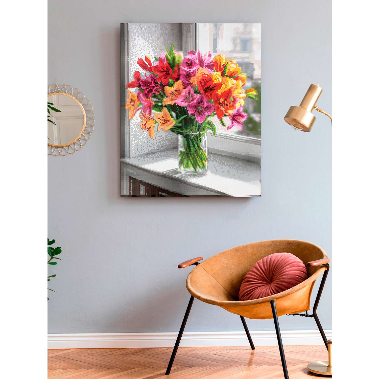 Алмазная мозаика Art on Canvas холст на подрамнике 40х50 см Яркие цветы на окне - фото 3